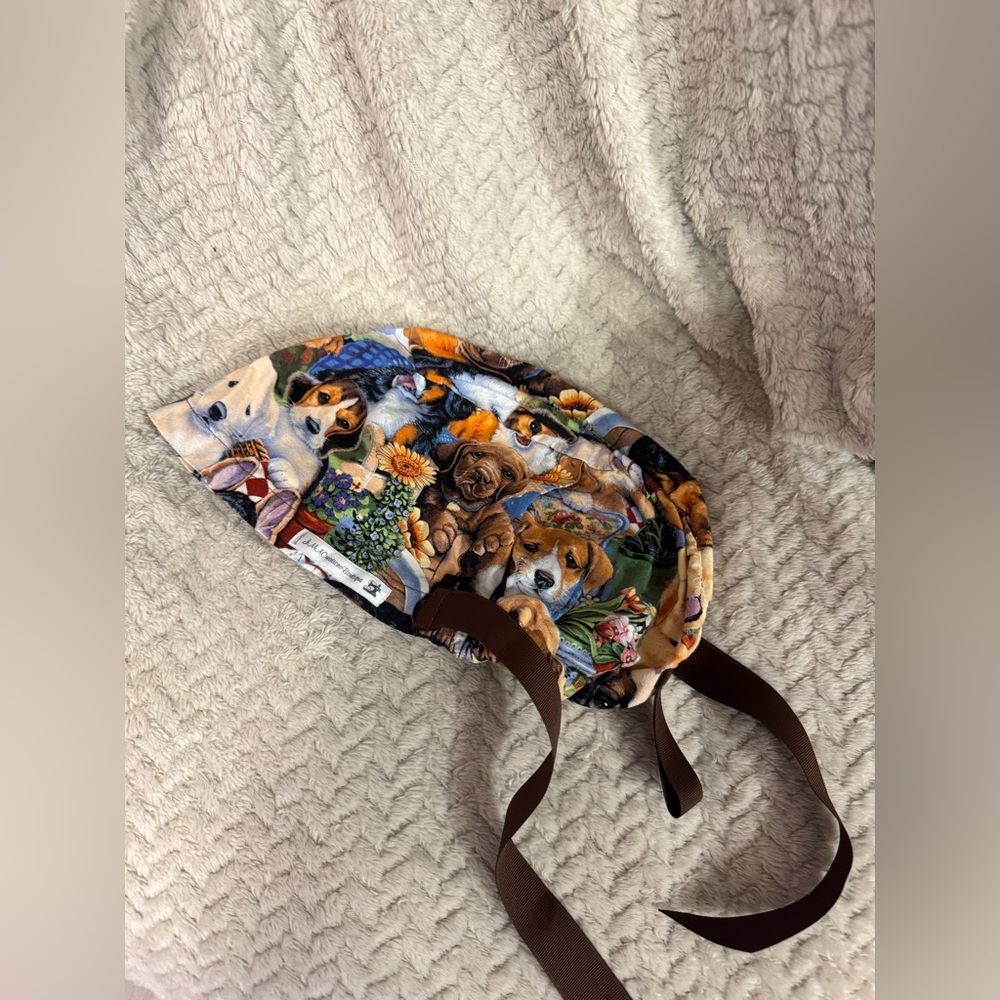 Dog Print Scrub Cap with Brown Ties